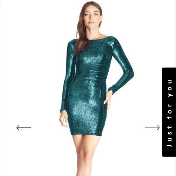Dress The Population Lolita Mini Dress Sequin Deep Emerald L - Picture 1 of 13